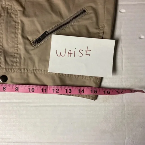 DKNY skirt womens SZ 4 Mini khaki safari neutral unquie fun zipper details - Picture 7 of 10